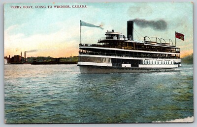 Ferry Boat Going To Windsor Canada Postcard Unposted