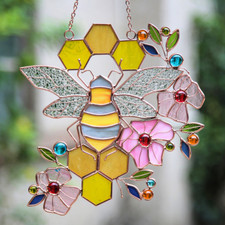 Honeycomb Honeybee Stained Glass Suncatcher Gift for Mother's Day Bee Enthusiast