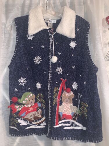 KIKIT Teddy Bear Ugly Christmas Sweater Vest Holi… - image 1