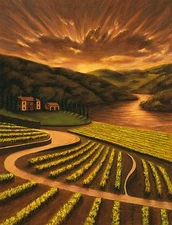 Vineyard Painting Wine Artwork Signed Stretched Canvas Print