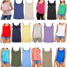 Ladies Jersey Bubble Vest Ruched Gypsy Stretch Elastic Neck Hem Balloon Top