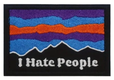 CYKOVISUALS I HATE PEOPLE Embroidered Morale Patch Hook & Loop Back PARODY FUNNY ANTISOCIAL