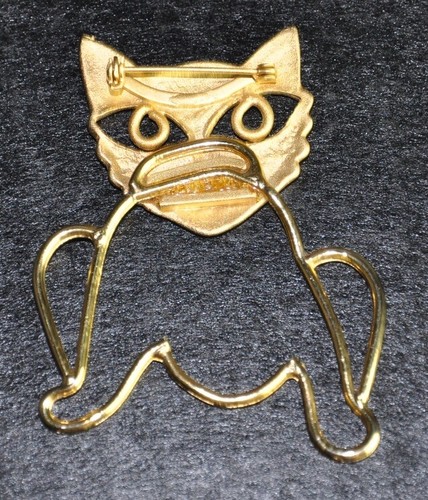Gold Tone Cat ~ Open Wire Art Brooch Pin ~ 3” Tall X 2” Wide - Picture 2 of 2