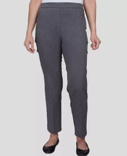Alfred Dunner Women's Gray Tummy-Control Straight-Leg Pants Petite Size 12P