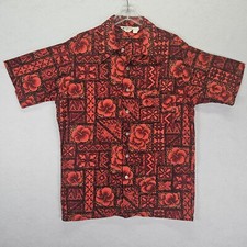 VTG 70s California Casual Short Sleeve Button Shirt Men Sz L Red Floral Cotton