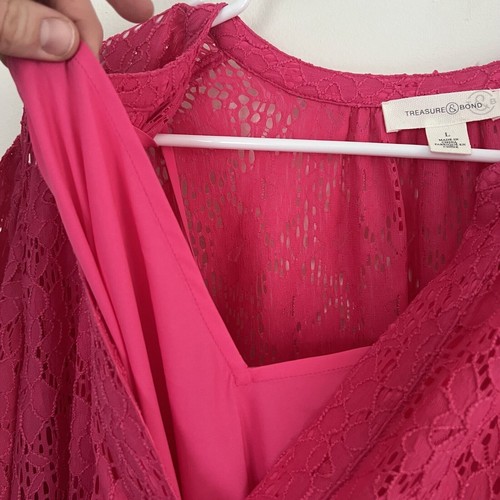 Neu mit Etikett Treasure and Bond langärmliges rosa Rouge Spitze Midikleid mit Slip Größe Large - Bild 10 von 11
