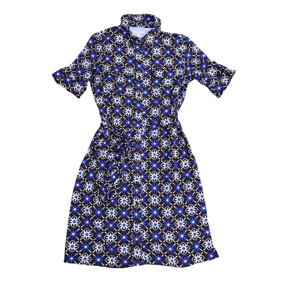 charter club shirt dress CHARTER CLUB Button Shirt Dress Women's MEDIUM Nylon Print Blue Knee Length