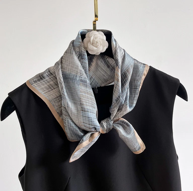 Bufanda cuadrada 100 % seda morera 20" mujer pañuelo envolvente tejido mágico - gris Foto 4 de 4