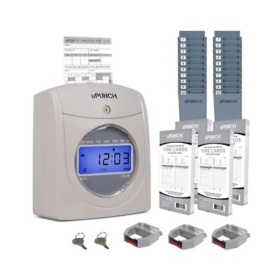 uPunch Calculating Time Clock Bundle with 200 Cards, 3 Ribbons, 2 Time Card R...