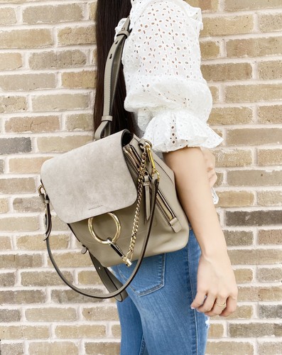 Chloe Faye Pequeña Mochila Bolso para el Hombro Cuero Gamuza Beige | eBay