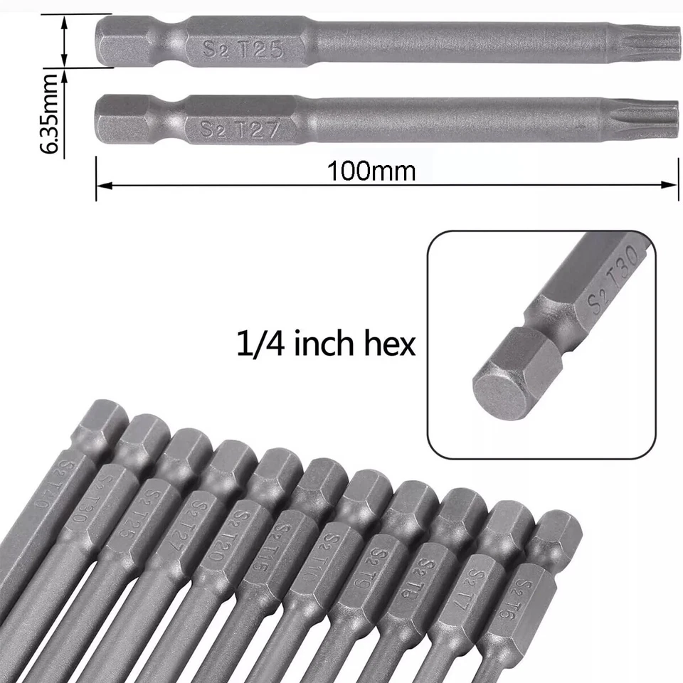11x Torx Bit Set T6-T40 100mm Lang Magnetisch mit Stirnloch Schraubendreher Satz - Bild 2 von 4