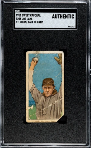 1909 T206 JOE LAKE SWEET CAPORAL 350-460 BALL IN HAND SGC A ST. LOUIS BROWNS