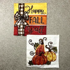 Fall Theme Throw Pillow Covers Set Of 2 Happy Fall Y’all Pumpkins 17.5”