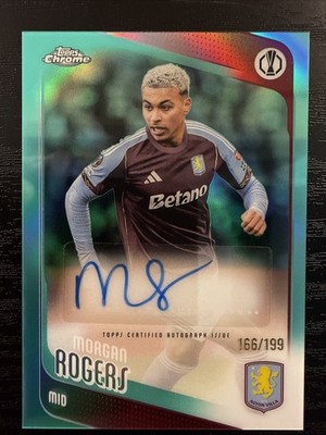 Morgan Rogers 2025-26 Topps Chrome UCC Aqua Refractor /199 Auto - Aston Villa