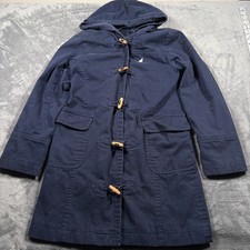 KANGOL Duffle Coat Womens 8 Navy Blue Cotton Toggle Button Logo Hooded Canvas