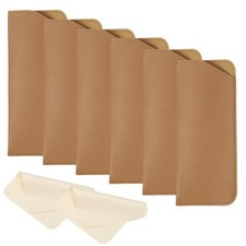 6 Pcs 3x6.9" Leather Eyeglass Cases with 2 Cleaning Clothes, Brown
