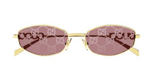 Gucci GG1802S 002 Round Sunglasses Gold Pink Lens Crystal