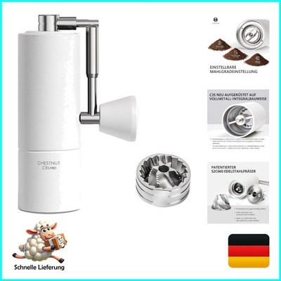 Timemore C3S Pro Manuelle Kaffeemühle - Präzise 36 Stufen Mahleinstellung, Weiß
