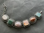 Vintage Silver -tone Multi Gemstone Bracelet Estate Costume Jewelry