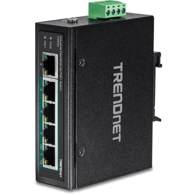 TRENDnet TI-PE50 5-Port Industrial Fast Ethernet PoE+ DIN-Rail Switch 5 Port Swi