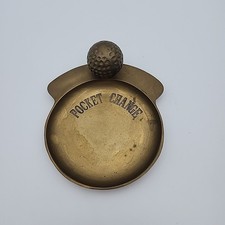 Vintage Solid Brass Golf Ball Pocket Change Coin Dish Trinket Dish Golfer