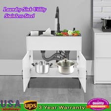 Pull-Out Sprayer Faucet Utility Sink  Stainless Steel Laundry Sink with Cabinet