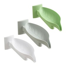 Leaf Shape Soap Holder Adhesive Bathroom Shelf Waterproof Plastic Easy Installs