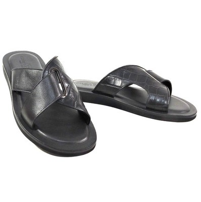 ALBERTO CICCIOLI ?? MEN\'S BLACK SOFT LEATHER COMFORT FLAT SUMMER SANDALS Birkenstock Arizona Birko-Flor Unisex sandal-41 main image 4