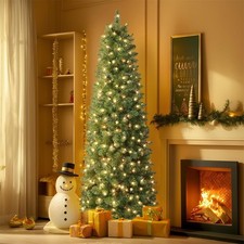 7FT Spruce Pencil Slim Christmas Tree with Lights 8 Mode LED Home Indoor Outdoor