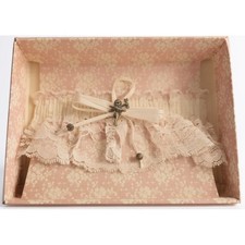 Vintage Gold Cupid White Wedding Bridal Lace Garter- New In Box