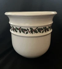 Vintage Zanesville Ohio Stoneware Pottery Christmas Crock Holly Berry Planter
