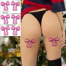 Set of 6 Pink Bow Tie Temporary Tattoo Sexy Butt Sticker Tattoo Men Women Adult