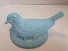 Vintage WESTMORELAND BLUE MILK GLASS ROBIN ON NEST *** Top Only ***
