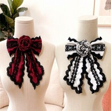 Gothic  Rose Bow Tie Black Lace Neck Collar Lolita Victorian Costume  Neck Bow