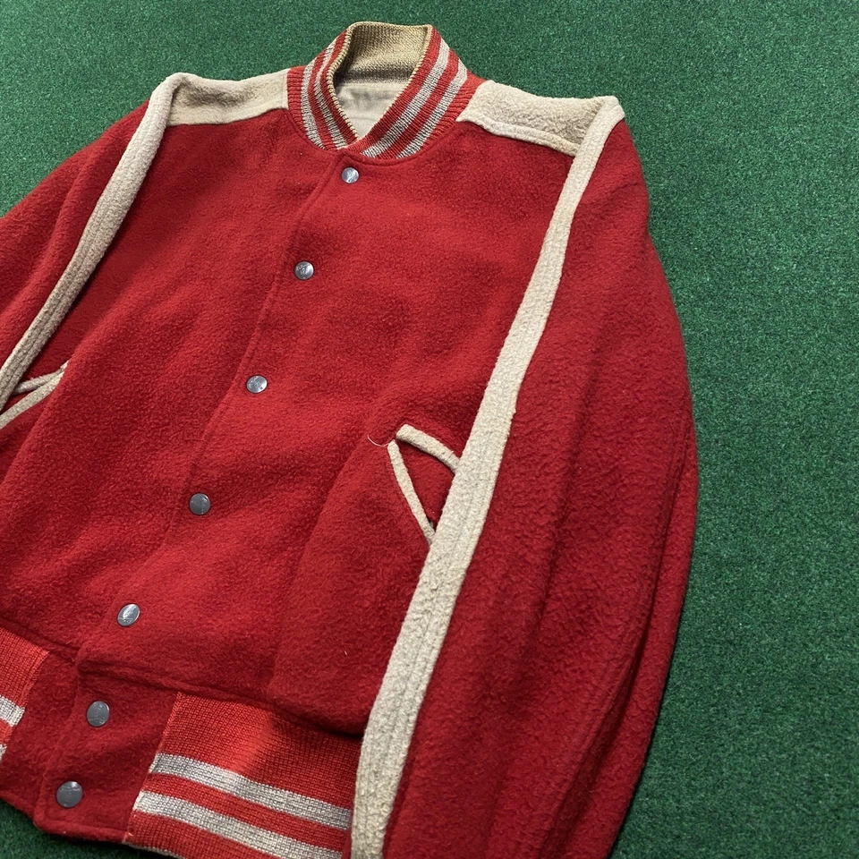 Chaqueta Universitaria De Colección Años 50 Para Hombres L Rojo Bruce Lana Escuela Fieltro Letterman Abrigo Foto 3 de 4