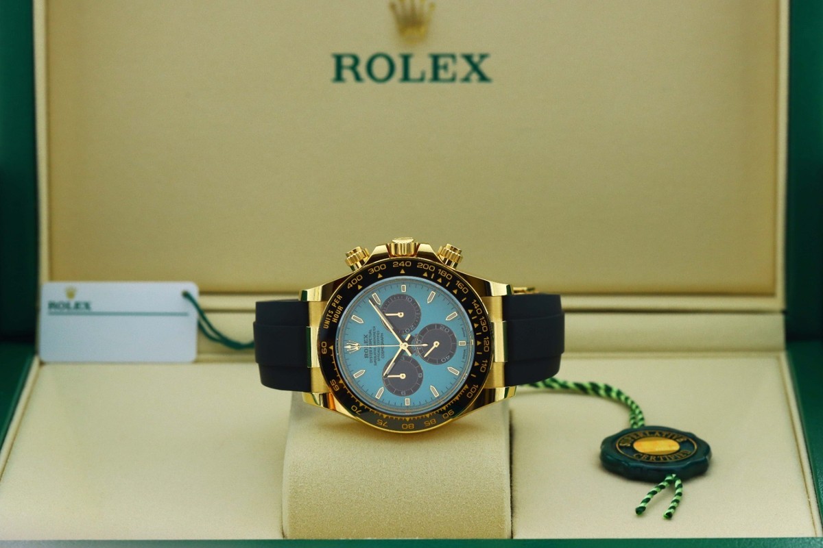 Rolex Cosmograph Daytona Turquoise Dial Oysterflex Yellow Gold