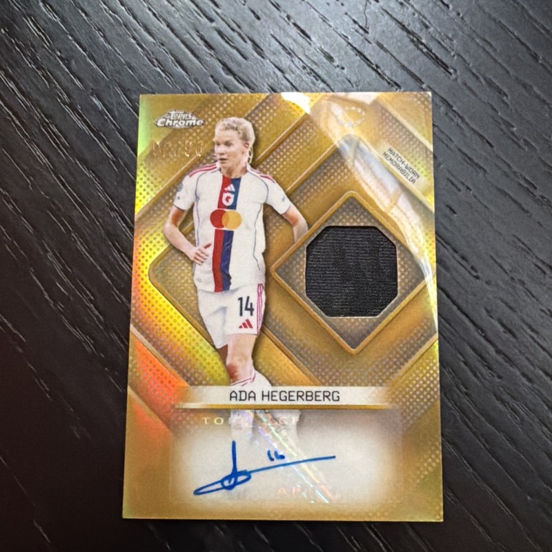 2025-2026 TOPPS CHROME UEFA WOMENS ADA HEGERBERG MATCH WORN PATCH GOLD AUTO /50