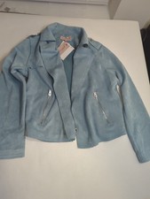 Philosophy Faux Leather Suede Light Blue Open Moto Zip Pocket Jacket Sz M NWT