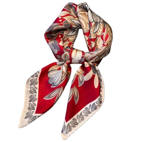 "Silk Feeling Hair Scarf Bandanas for Women 27.5\" Square 14 Red Floral"
