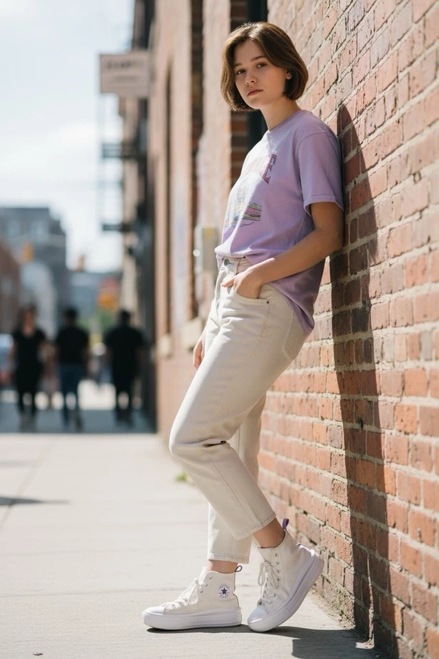 Converse Chuck Taylor All Star Youth Talla 3 Pestaña Blanca/Púrpura Foto 2 de 4