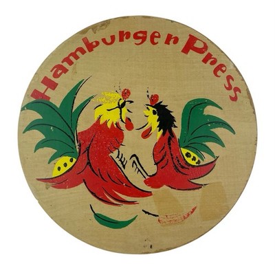 Vintage 1950s Wooden Hamburger Press Rooster Folk Art Made in Japan Farmhouse
