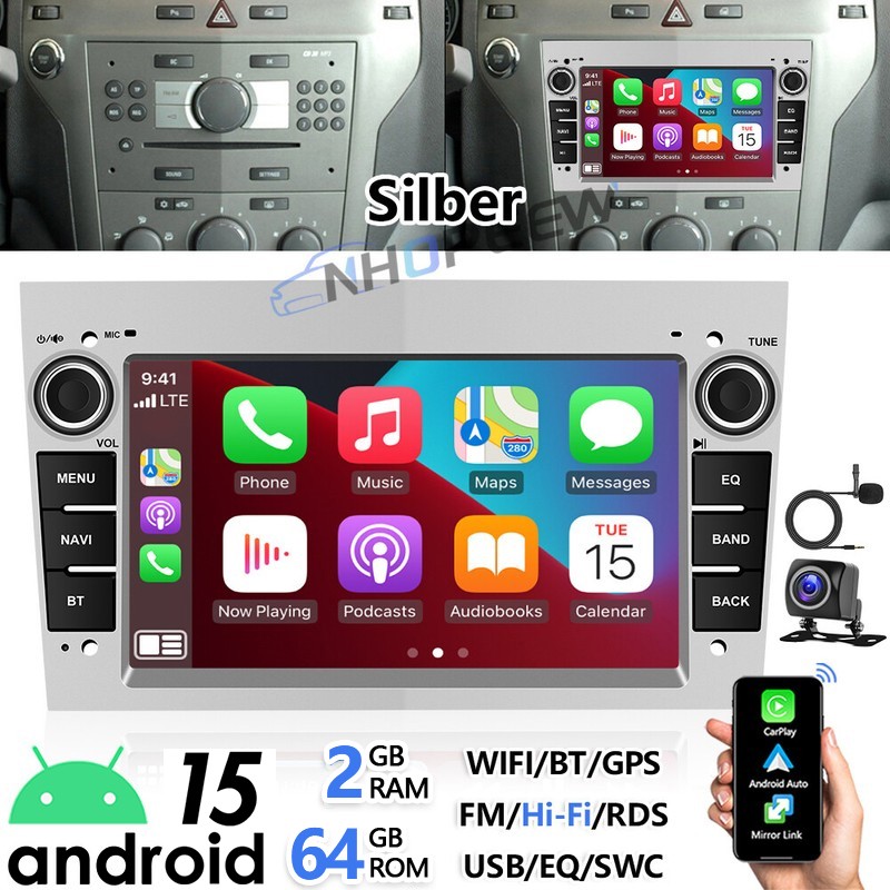 Autoradio 7" Android15 CarPlay per Opel Astra H Corsa Zafira con fotocamera GPS Navi