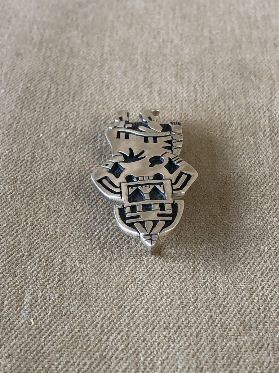 VTG Hopi Marcus Lomayestewa Kachina Sterling Silver 925 Brooch Pendant View 4
