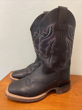 Shyanne Girls Western Boots Size 4 Broad Square Toe Black Leather Butterfly