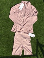 Lululemon Women's Pink Sweatsuit Set Jacket Shorts Zip High Neck Size 6