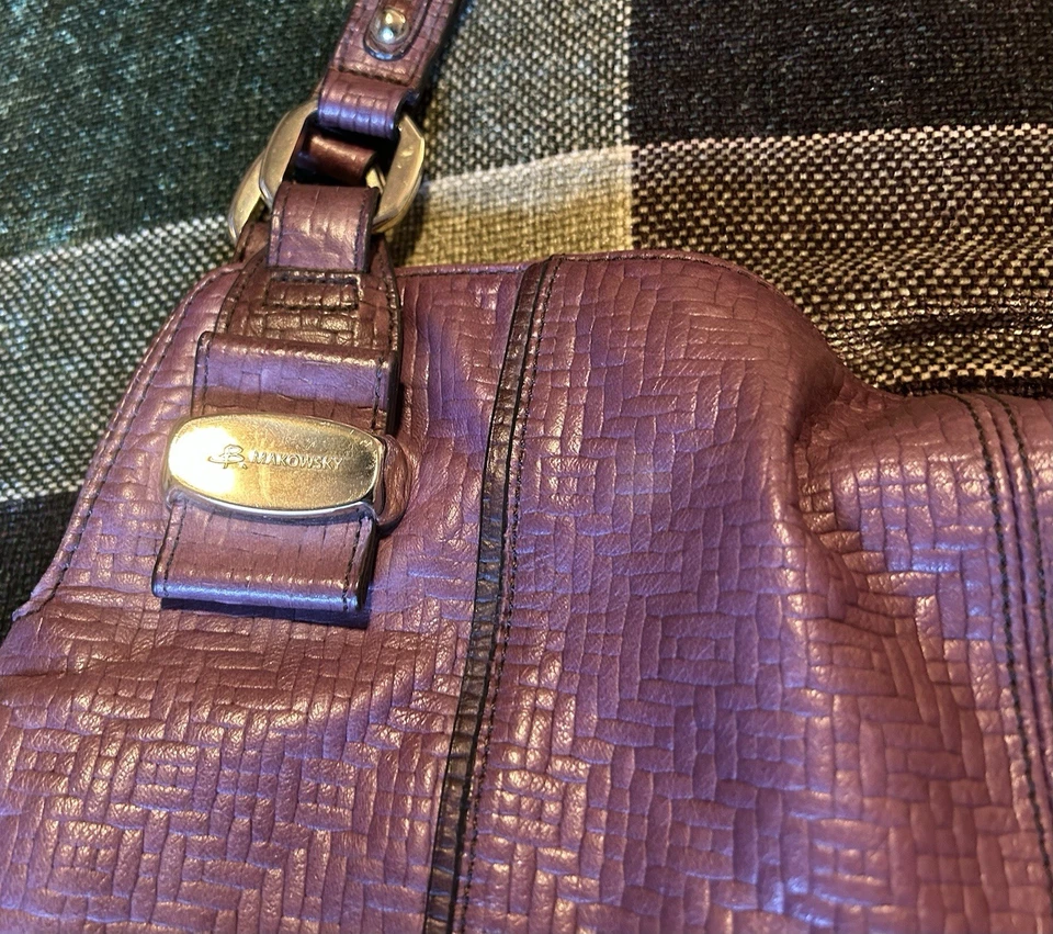 B MAKOWSKY LG Borgoña Cuero Suave BOLSO DE MANO, MONEDERO, BOHO Leopardo Interior Foto 2 de 4