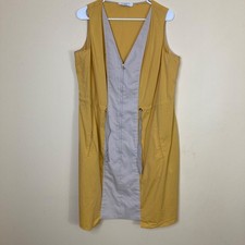 Tahari Woman Sleeveless Yellow Zip Front Dress 16 Beige Accent Panel Size Plus