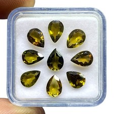 VVS 9 Pcs Natural Tourmaline 6.4-6.8mm Pear Cut Olive Green Loose Gemstones Lot