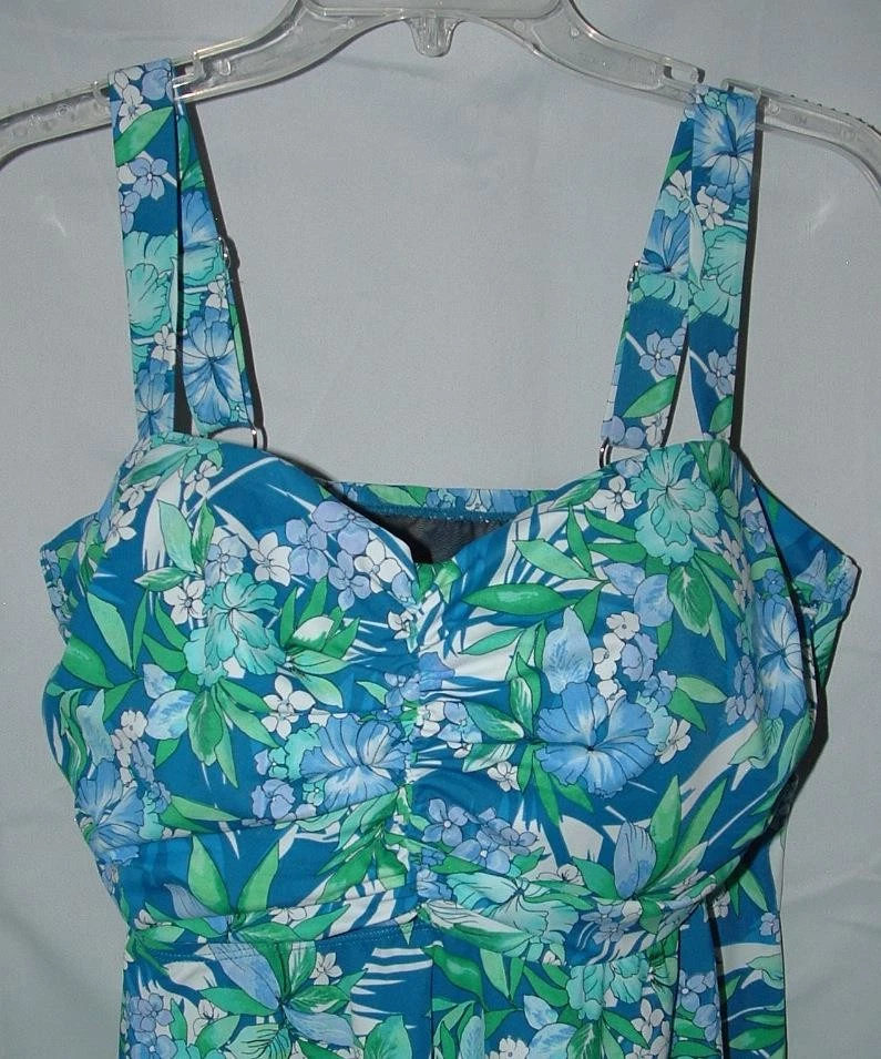 NOVO Sutiã Azul Floral Plus Sz 20 Embutido Alças Ajustáveis Tankini Top FIT 4 U - Imagem 4 de 4