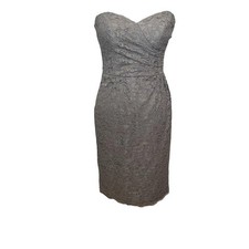 DAVIDS BRIDAL Strapless Mini Dress Sz 2 Gray Floral LACE Overlay Wedding Guest
